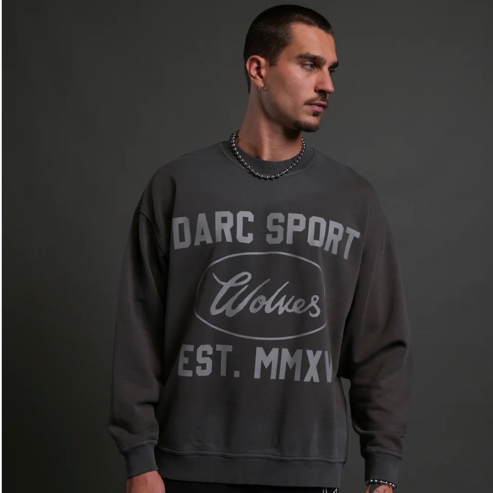 DARC SPORT MMXV GRUNGE OVERSIZED LONDON UNISEX CREWNECK IN WOLF GRAY NWOT - Picture 2 of 5